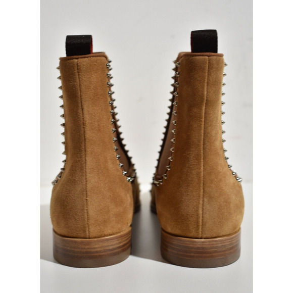 Christian Louboutin Mens Chelsea Cloo Flat Cinnamon Brown Suede Spike Boot 42 9 - Picture 11 of 12